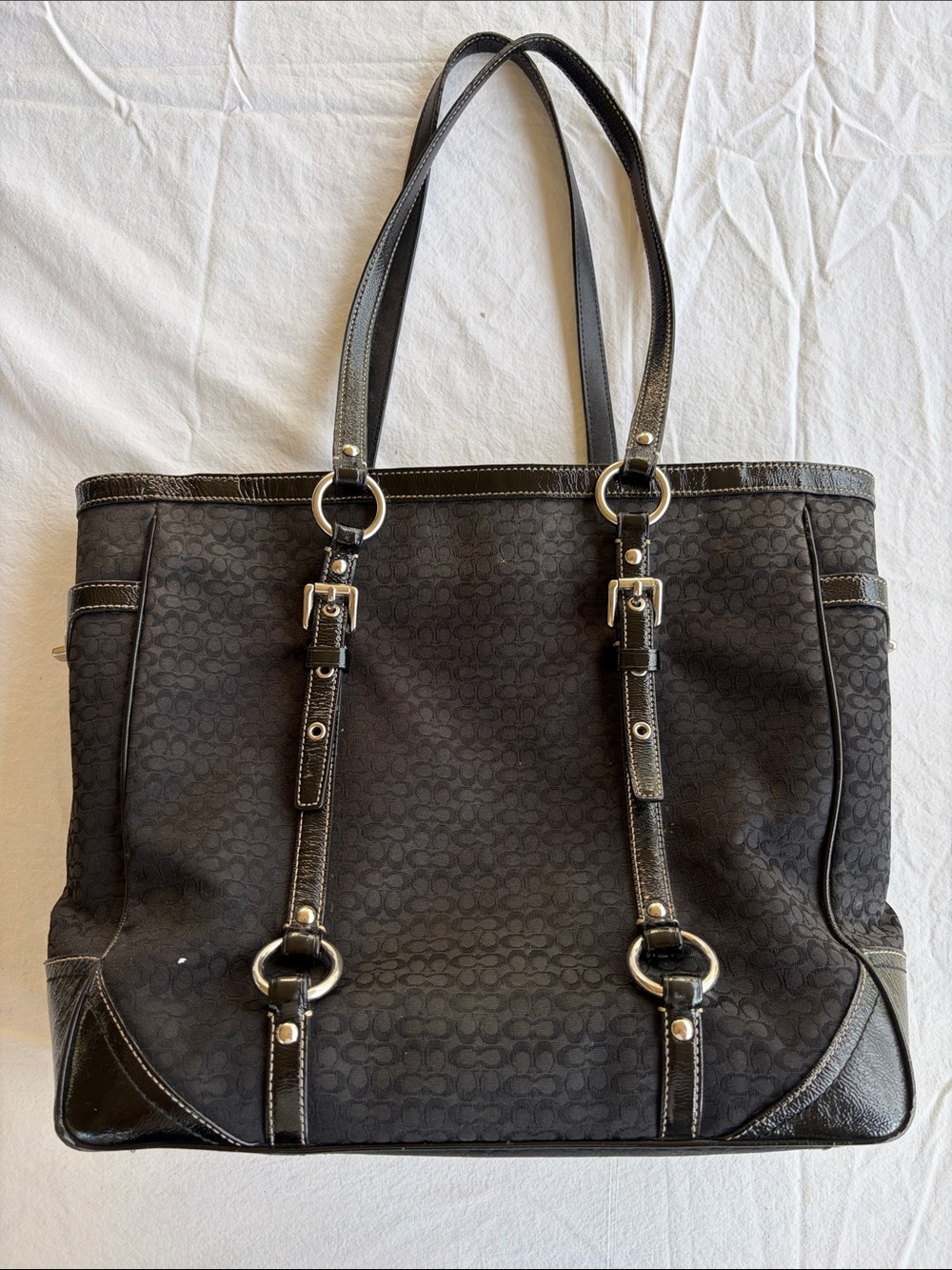 Black Coach Tote Bag with Signature Pattern